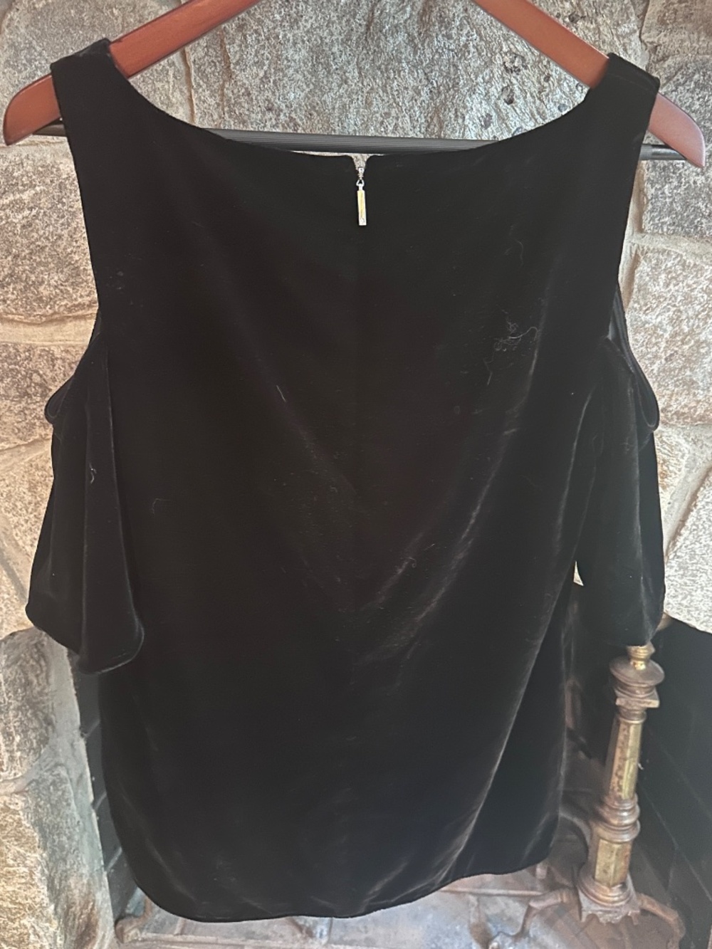 Ralph Lauren M Black Velvet Cold Shoulder Top Blouse Whimsigoth Romantic Holiday - Picture 4 of 6
